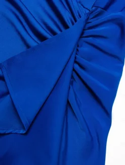 Satin Sleeveless One Shoulder Ruffle Maxi Dress Women Cocktail Dress