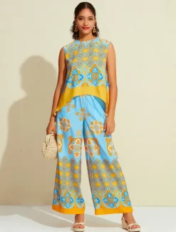 Satin Bohemia Wide Leg Pocket Pants Women Pants
