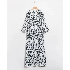 Clearance Satin Floral Geometric Maxi Dress Women Vacation Dresses