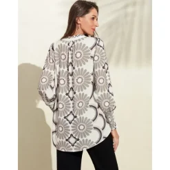 Best Satin Floral Print V Neck Shirt Women Blouses & Shirts