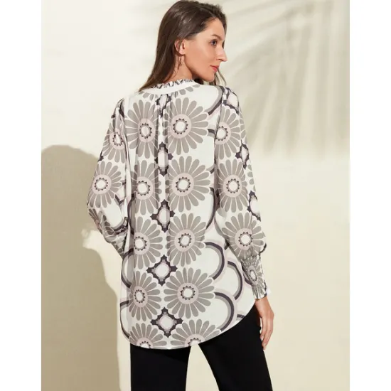 Best Satin Floral Print V Neck Shirt Women Blouses & Shirts