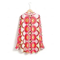 Best Satin Floral Print V Neck Shirt Women Blouses & Shirts