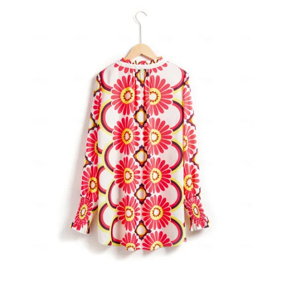 Best Satin Floral Print V Neck Shirt Women Blouses & Shirts