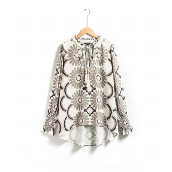 Best Satin Floral Print V Neck Shirt Women Blouses & Shirts