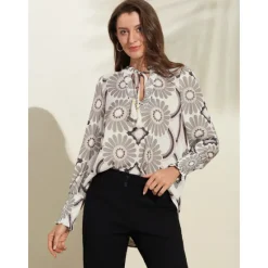 Best Satin Floral Print V Neck Shirt Women Blouses & Shirts