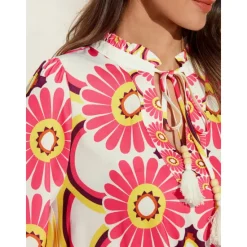 Best Satin Floral Print V Neck Shirt Women Blouses & Shirts