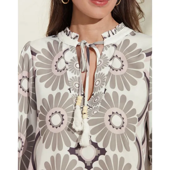 Best Satin Floral Print V Neck Shirt Women Blouses & Shirts