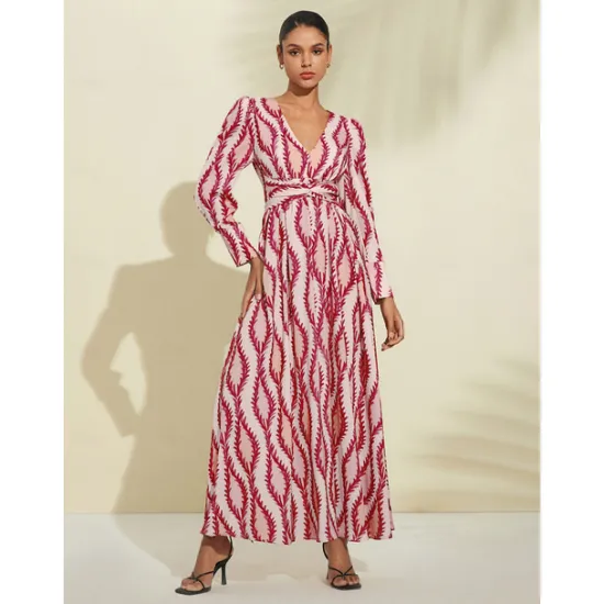 Satin Floral V Neck Maxi Dress White Long Sleeve Wedding Guest Dress Ascot Dress Women Casual Dress|Vacation Dresses