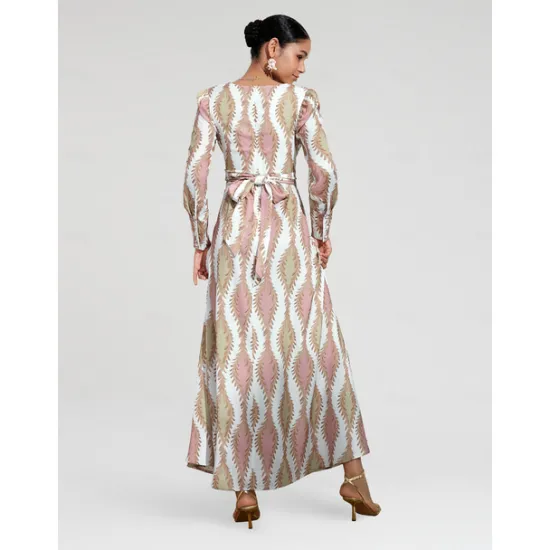 Satin Floral V Neck Maxi Dress White Long Sleeve Wedding Guest Dress Ascot Dress Women Casual Dress|Vacation Dresses