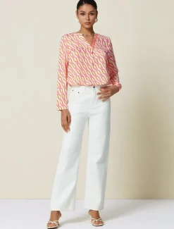 Satin Geometric Button Blouse Women Blouses & Shirts