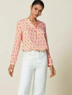 Satin Geometric Button Blouse Women Blouses & Shirts
