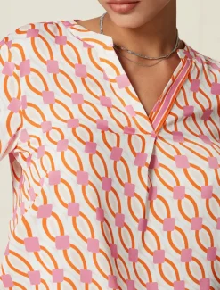 Satin Geometric Button Blouse Women Blouses & Shirts
