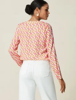 Satin Geometric Button Blouse Women Blouses & Shirts