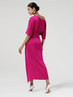 Outlet Satin Knotted Wrap Drop Shoulder Maxi Dress Women Cocktail Dress