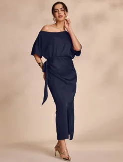 Outlet Satin Knotted Wrap Drop Shoulder Maxi Dress Women Cocktail Dress