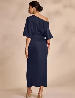 Outlet Satin Knotted Wrap Drop Shoulder Maxi Dress Women Cocktail Dress