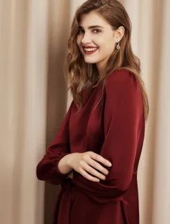 Hot Satin Lace-Up Mini Dress Crew Neck Women Cocktail Dress