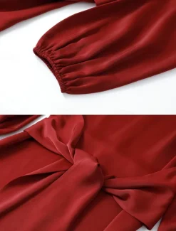 Hot Satin Lace-Up Mini Dress Crew Neck Women Cocktail Dress