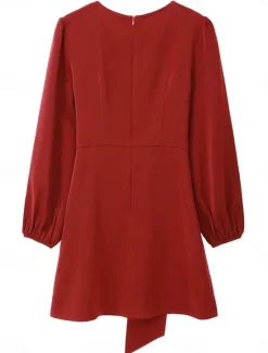Hot Satin Lace-Up Mini Dress Crew Neck Women Cocktail Dress