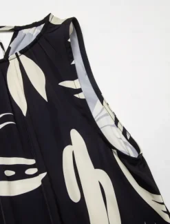 Outlet Satin Leaves Sleeveless Maxi Dress (No Belt) Women Casual Dress