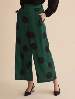 Best Satin Polka Dot Pocket Full Length Daily Pants Women Pants