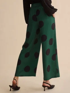 Best Satin Polka Dot Pocket Full Length Daily Pants Women Pants