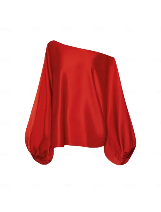 Outlet Satin Solid Puff Sleeve Cold Shoulder Culottes Suit Women Two Piece Sets