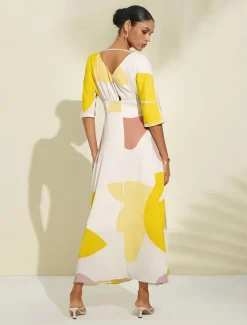 Satin Wedding Guest Pocket Floral V Neck Maxi Dress Women Vacation Dresses