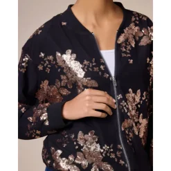 Hot Sequin Crew Neck Bomber Jacket Women Jackets