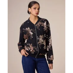 Hot Sequin Crew Neck Bomber Jacket Women Jackets