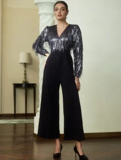 New Sequin Fringe Wide Leg Jumpsuit Women Jumpsuits