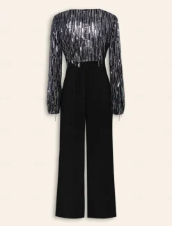 New Sequin Fringe Wide Leg Jumpsuit Women Jumpsuits