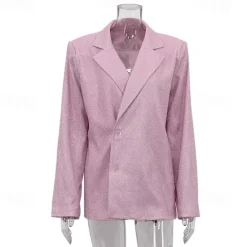 Hot Set with Shiny Metallic Blazer Bra Straight Leg Pants 3 PCS Disco 1980s Party Outfits Suits & Blazers Underwear Suit Trousers Women's Carnival Party Club Wear Women Blazers & Suits