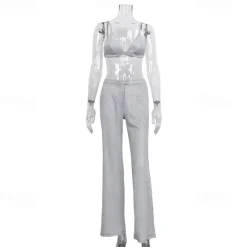 Hot Set with Shiny Metallic Blazer Bra Straight Leg Pants 3 PCS Disco 1980s Party Outfits Suits & Blazers Underwear Suit Trousers Women's Carnival Party Club Wear Women Blazers & Suits