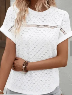 Discount Shirt Blouse Dressy Tops Women's Plain Cut Out Street Daily Fashion Round Neck Regular Fit S Women Lace Tops
