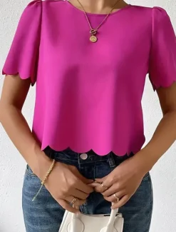 Sale Shirt Blouse Women's Dusty Rose Blue Orange Plain Sexy Street Daily Fashion Round Neck Regular Fit S Women Blouses & Shirts