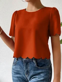 Sale Shirt Blouse Women's Dusty Rose Blue Orange Plain Sexy Street Daily Fashion Round Neck Regular Fit S Women Blouses & Shirts