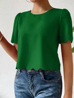 Sale Shirt Blouse Women's Dusty Rose Blue Orange Plain Sexy Street Daily Fashion Round Neck Regular Fit S Women Blouses & Shirts