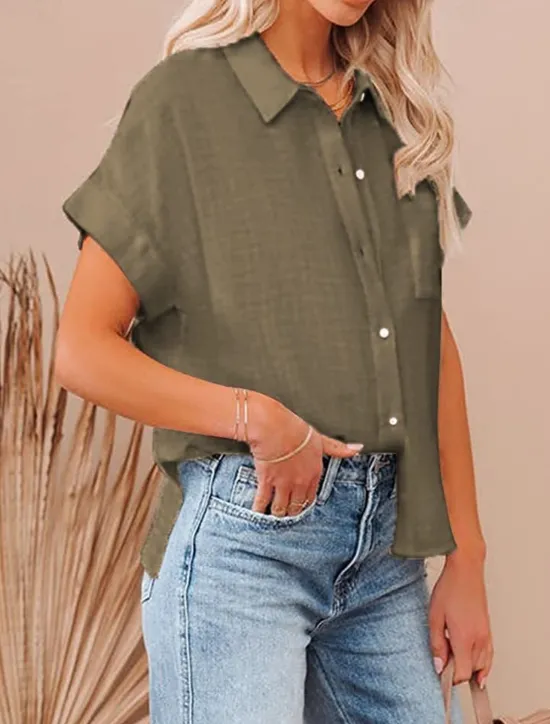 Outlet Shirt Cotton Linen Shirts Button Up Blouse Women's Black White Pink Plain Buttons Pocket Street Daily Fashion Shirt Collar Regular Fit S Women Shirts