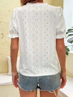 Hot Shirt Lace Shirt Blouse Eyelet top Women's Plain Lace Cut Out Street Daily Fashion V Neck Regular Fit S Women Blouses & Shirts