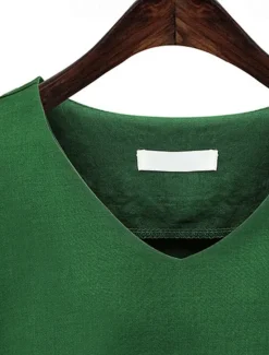 Shirt Linen Shirt Blouse Cotton Linen Shirts Women's Wine Navy Blue Green Solid Color Lace up Street Daily Fashion Round Neck Cotton Linen Regular Fit M Women Shirts