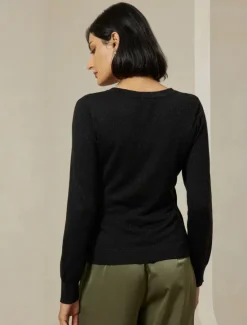 Discount Slash Neck Button Up Cropped Knit Top Women Pullovers & Tops