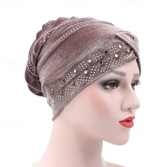 Discount Solid Color Inner Hijabs Muslim Turban Caps For Women With Drill Ethnic Islamic Wrap Head Turbante Ready To Wear Hijab Bonnet Women Hats