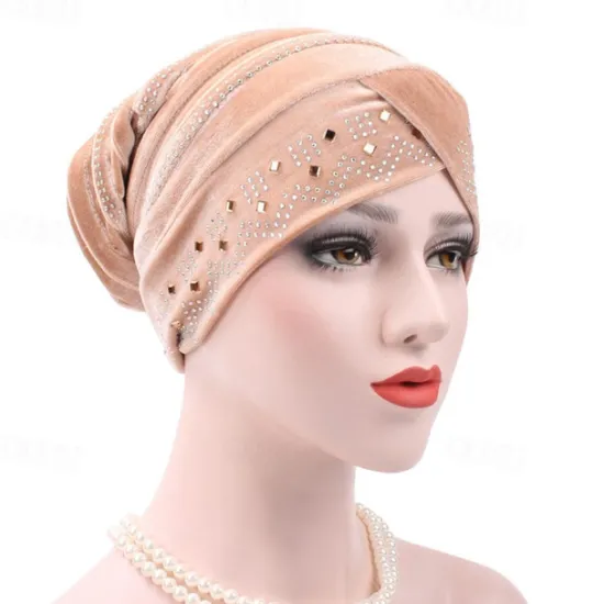 Discount Solid Color Inner Hijabs Muslim Turban Caps For Women With Drill Ethnic Islamic Wrap Head Turbante Ready To Wear Hijab Bonnet Women Hats