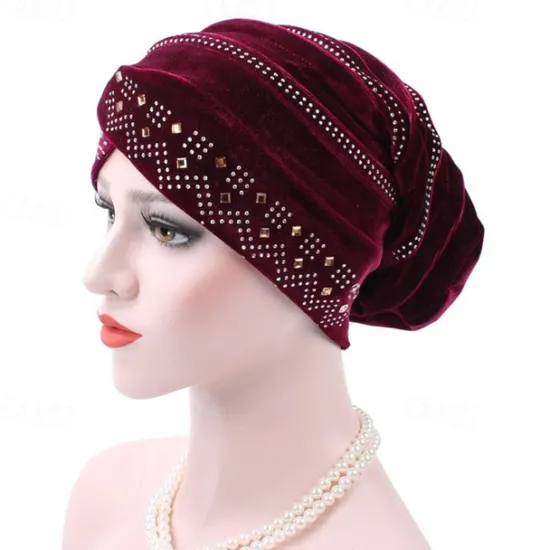 Discount Solid Color Inner Hijabs Muslim Turban Caps For Women With Drill Ethnic Islamic Wrap Head Turbante Ready To Wear Hijab Bonnet Women Hats