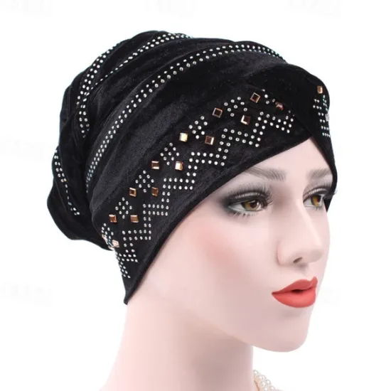 Discount Solid Color Inner Hijabs Muslim Turban Caps For Women With Drill Ethnic Islamic Wrap Head Turbante Ready To Wear Hijab Bonnet Women Hats