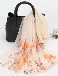 Online Spring Summer Fashion Floral Thin Style Chiffon Shawl Scarf Lady Print Soft Holiday Beach-up Wrap 150*50Cm Women Scarves