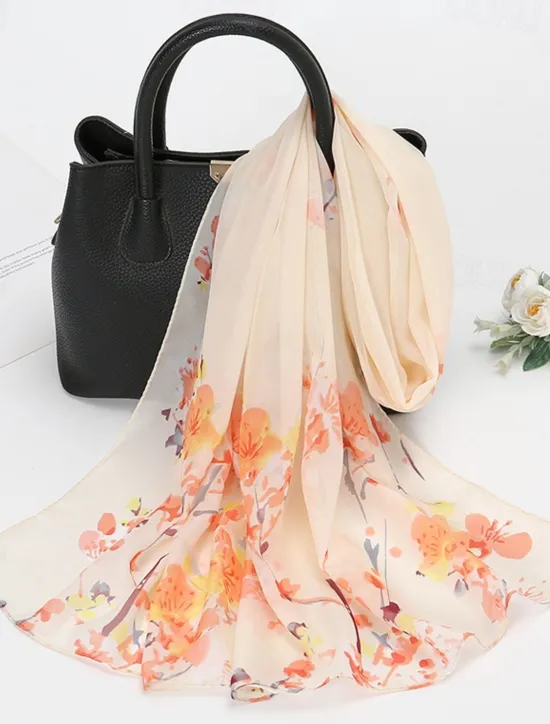 Online Spring Summer Fashion Floral Thin Style Chiffon Shawl Scarf Lady Print Soft Holiday Beach-up Wrap 150*50Cm Women Scarves