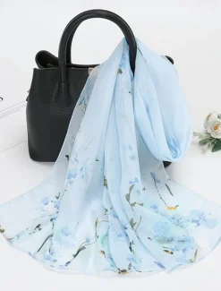 Online Spring Summer Fashion Floral Thin Style Chiffon Shawl Scarf Lady Print Soft Holiday Beach-up Wrap 150*50Cm Women Scarves