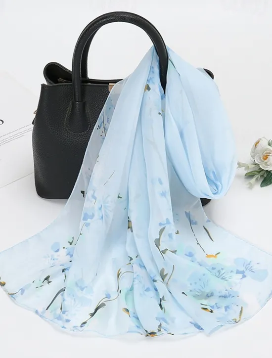 Online Spring Summer Fashion Floral Thin Style Chiffon Shawl Scarf Lady Print Soft Holiday Beach-up Wrap 150*50Cm Women Scarves